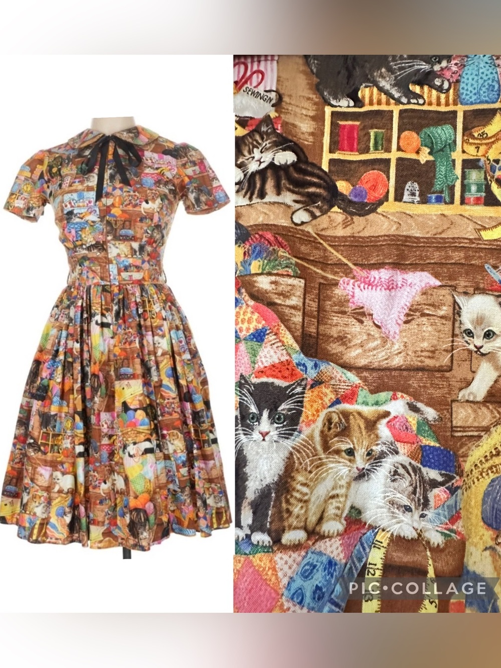 Bernie Dexter Crazy Cat Lady Darlene Swing Dress in Cats and Sewing size 3X